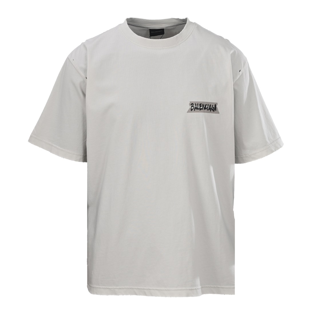 Balenciaga BALENCIAGA巴黎世家BLCG 后背胶带做旧印花字母短袖T恤