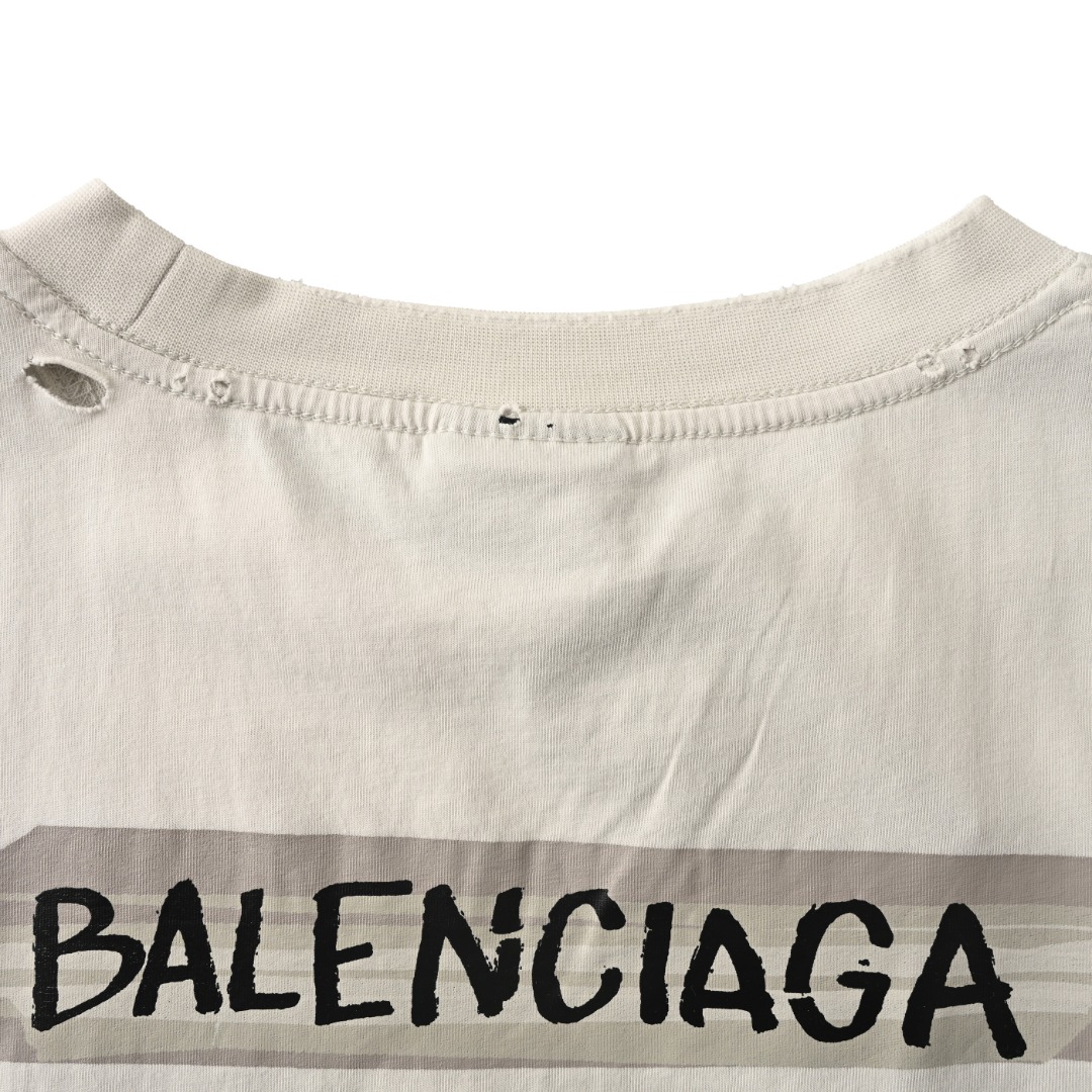 Balenciaga BALENCIAGA巴黎世家BLCG 后背胶带做旧印花字母短袖T恤