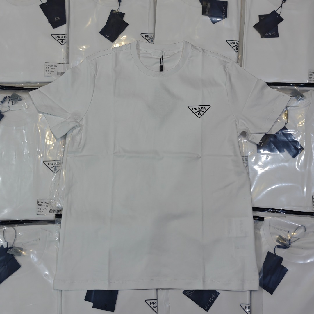 PRADA Prada PRD letra triángulo logo camiseta de manga corta Productos grandes tiro real