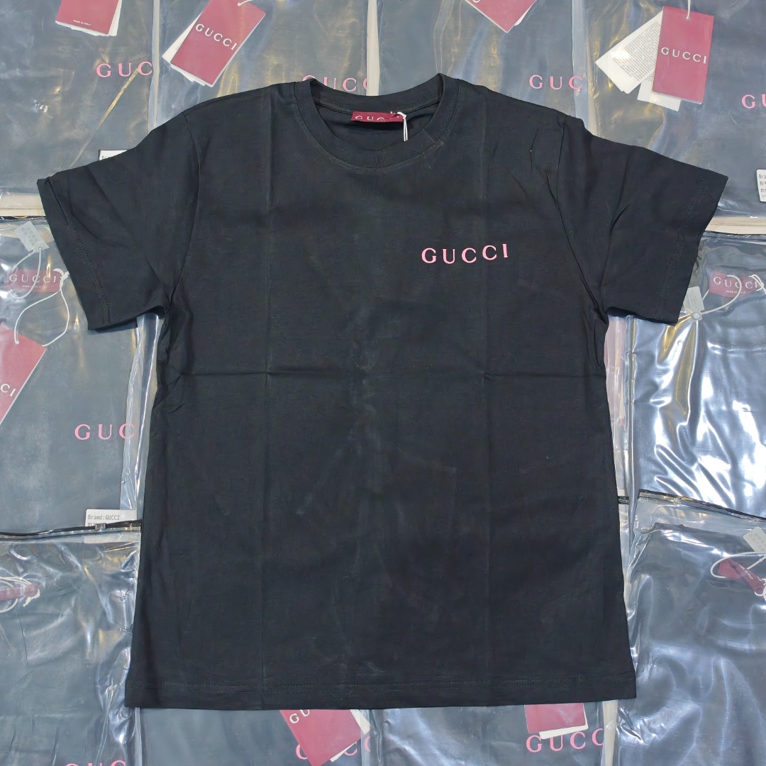 GUCCI古驰GUC 粉字母短袖T恤 大货实拍