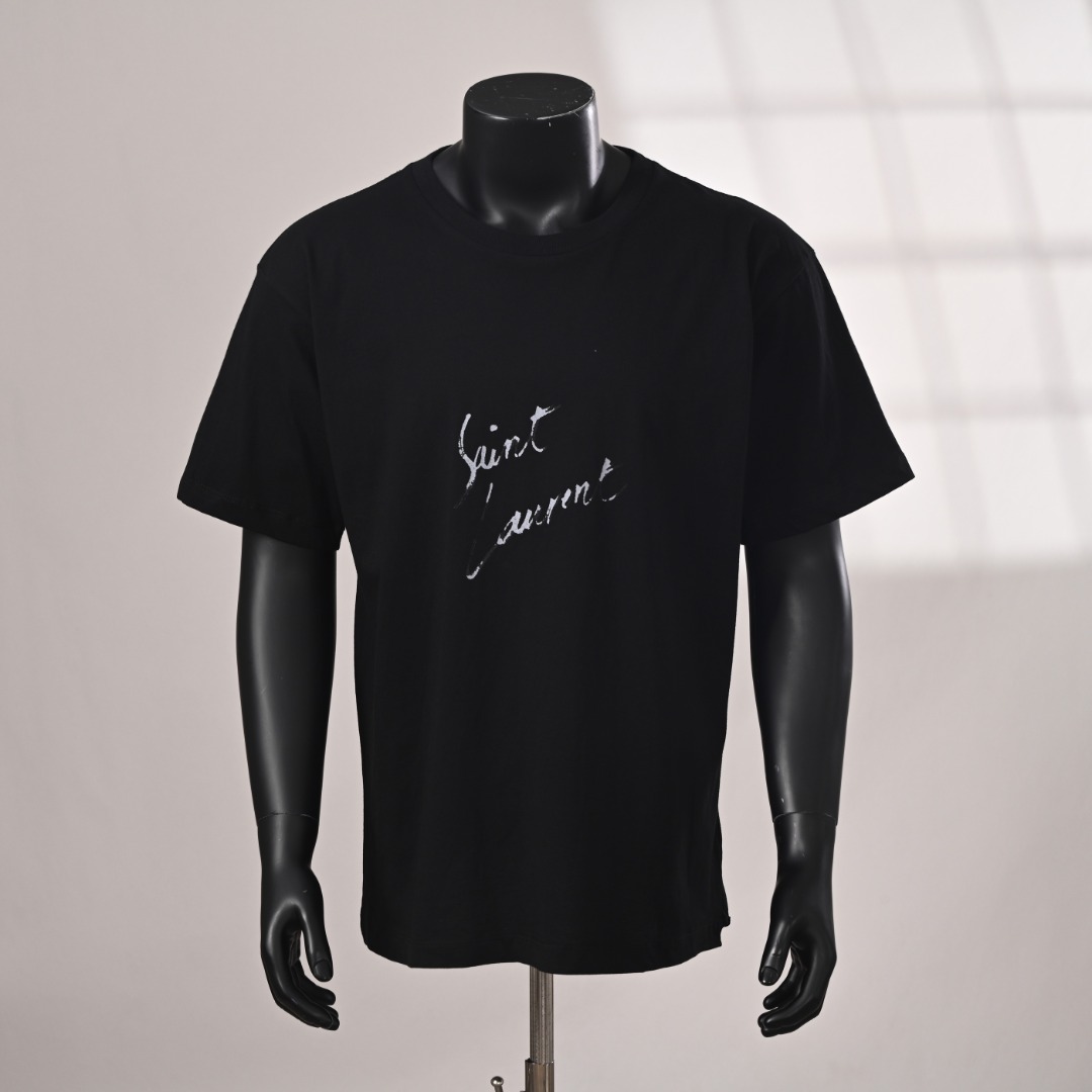 SAINT LAURENT SLP camiseta de manga corta con estampado difuso y colorido, fotos reales