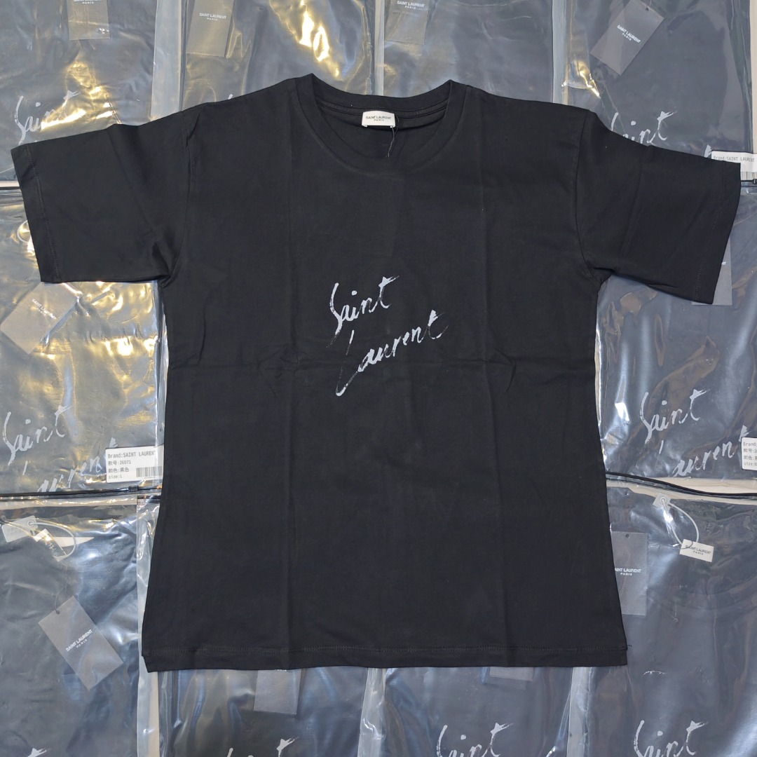 SAINT LAURENT SLP camiseta de manga corta con estampado difuso y colorido, foto real del lote grande