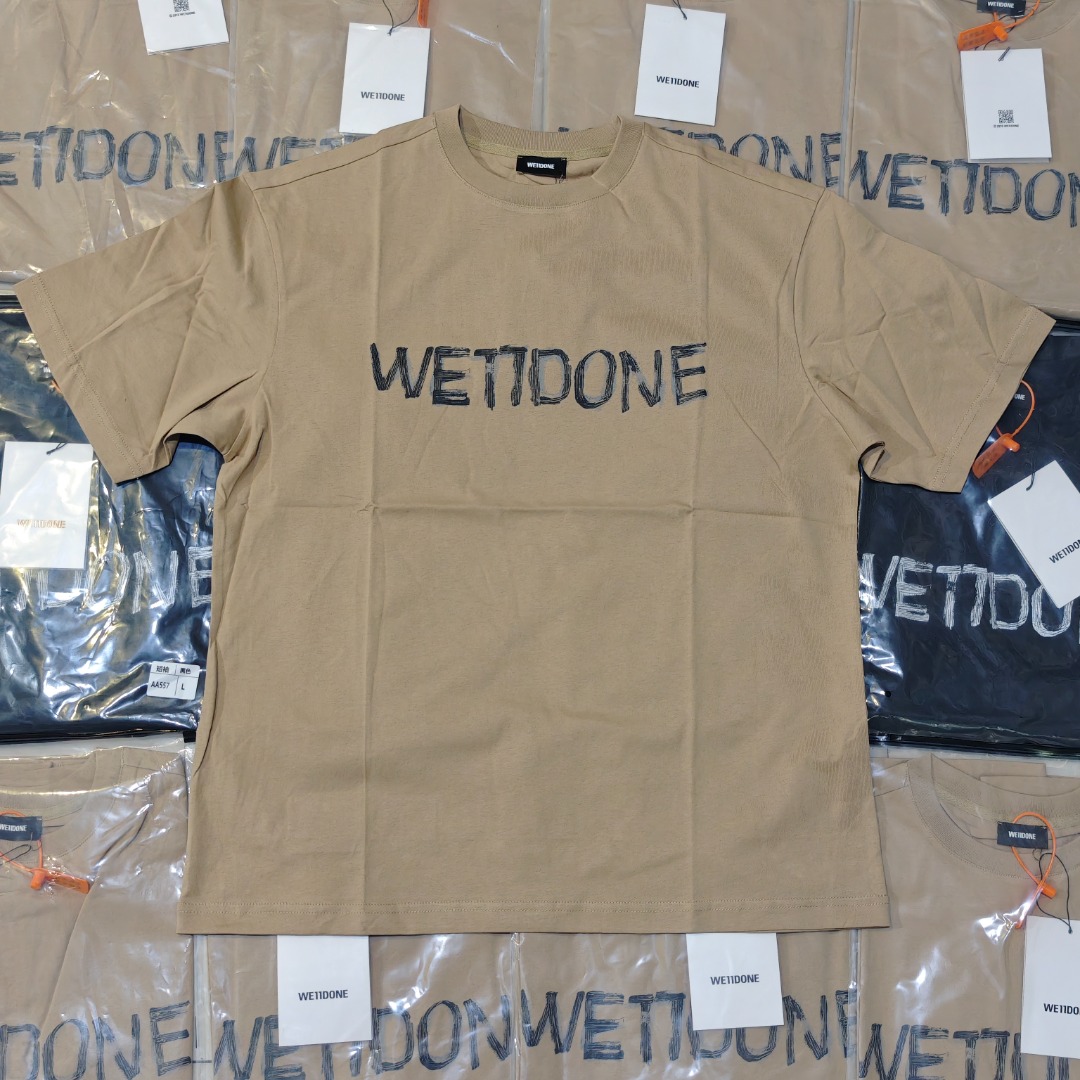 Camiseta de manga corta WE11DONE con estampado de graffiti pintado a mano en dos colores, foto real del lote