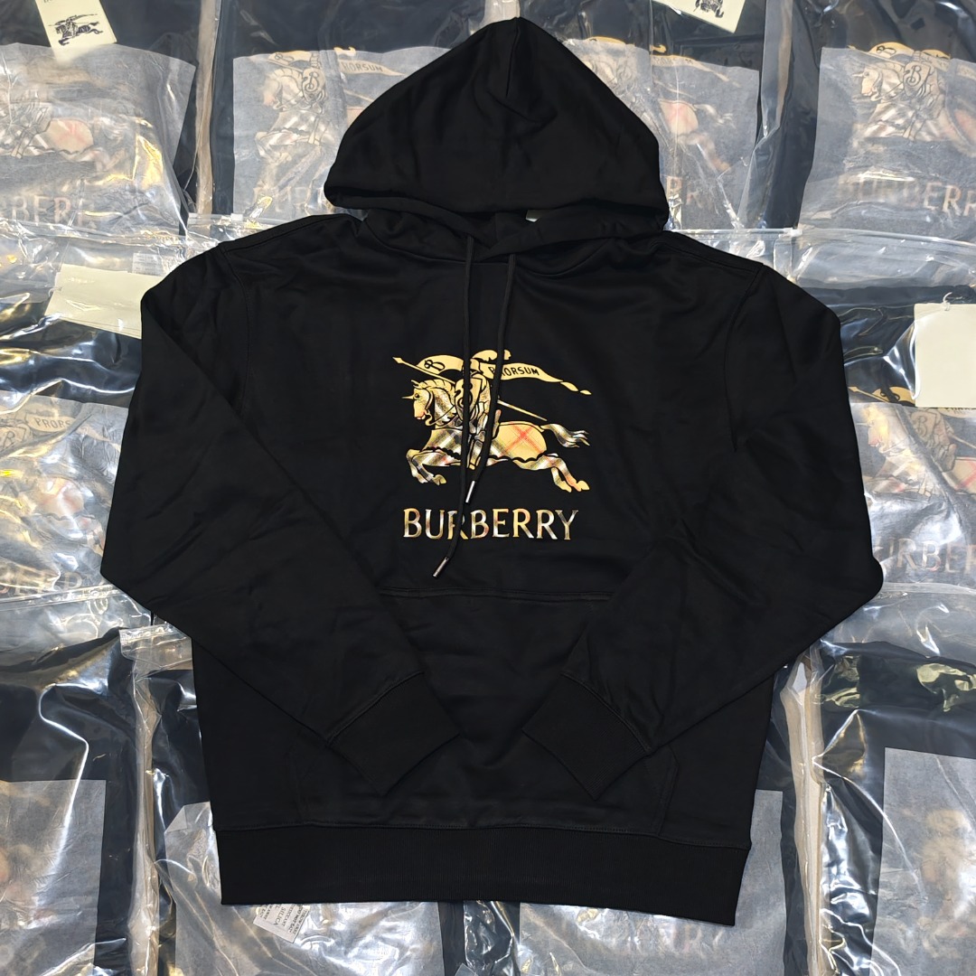 BURBERRY BBR sudadera con capucha de caballero ecuestre degradado a cuadros de caballo de guerra, tiro real
