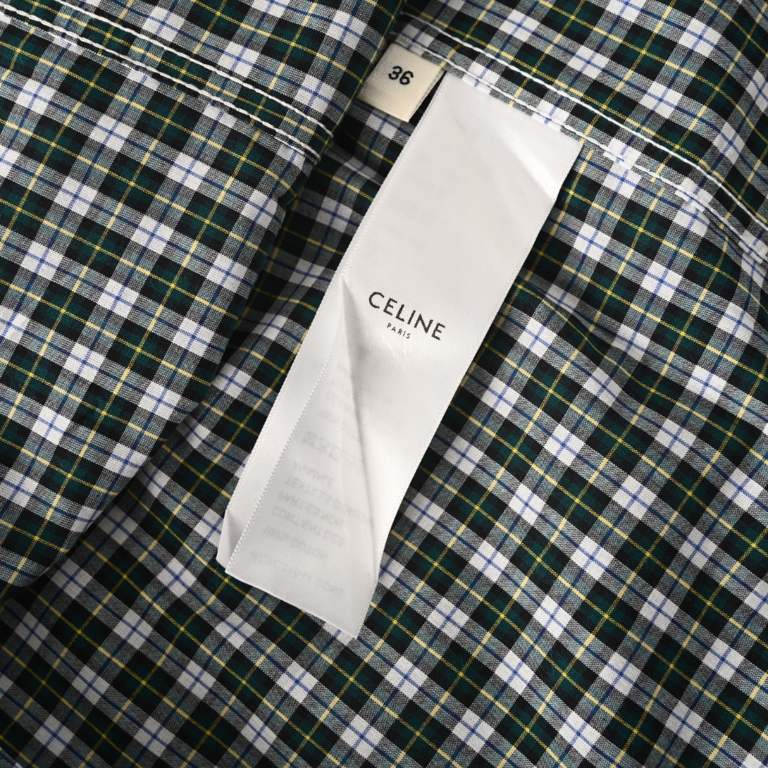 Celine CELINE赛琳CE 凯旋门绿格子棉府绸长袖衬衫