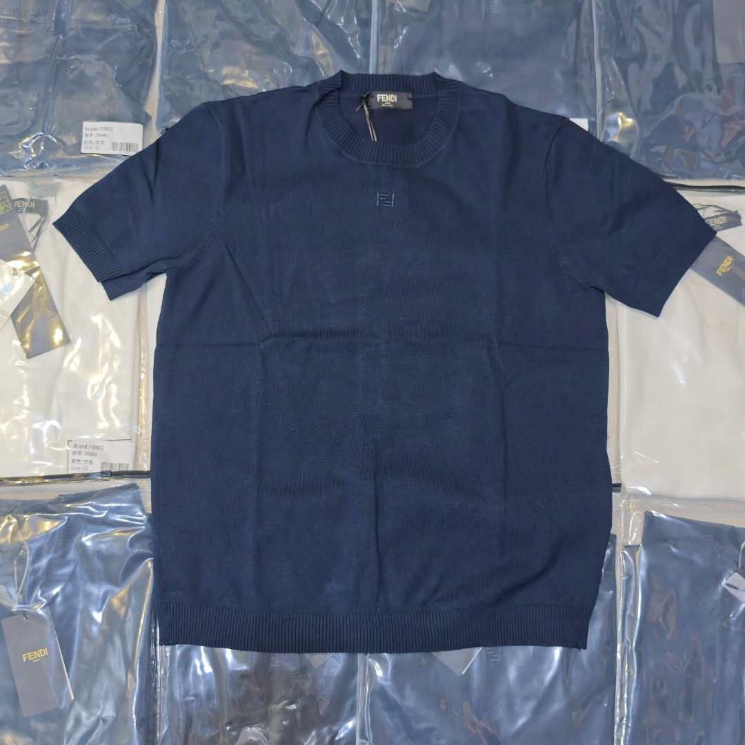 FENDI芬迪FD camiseta de manga corta de punto FF en dos colores, foto real del lote