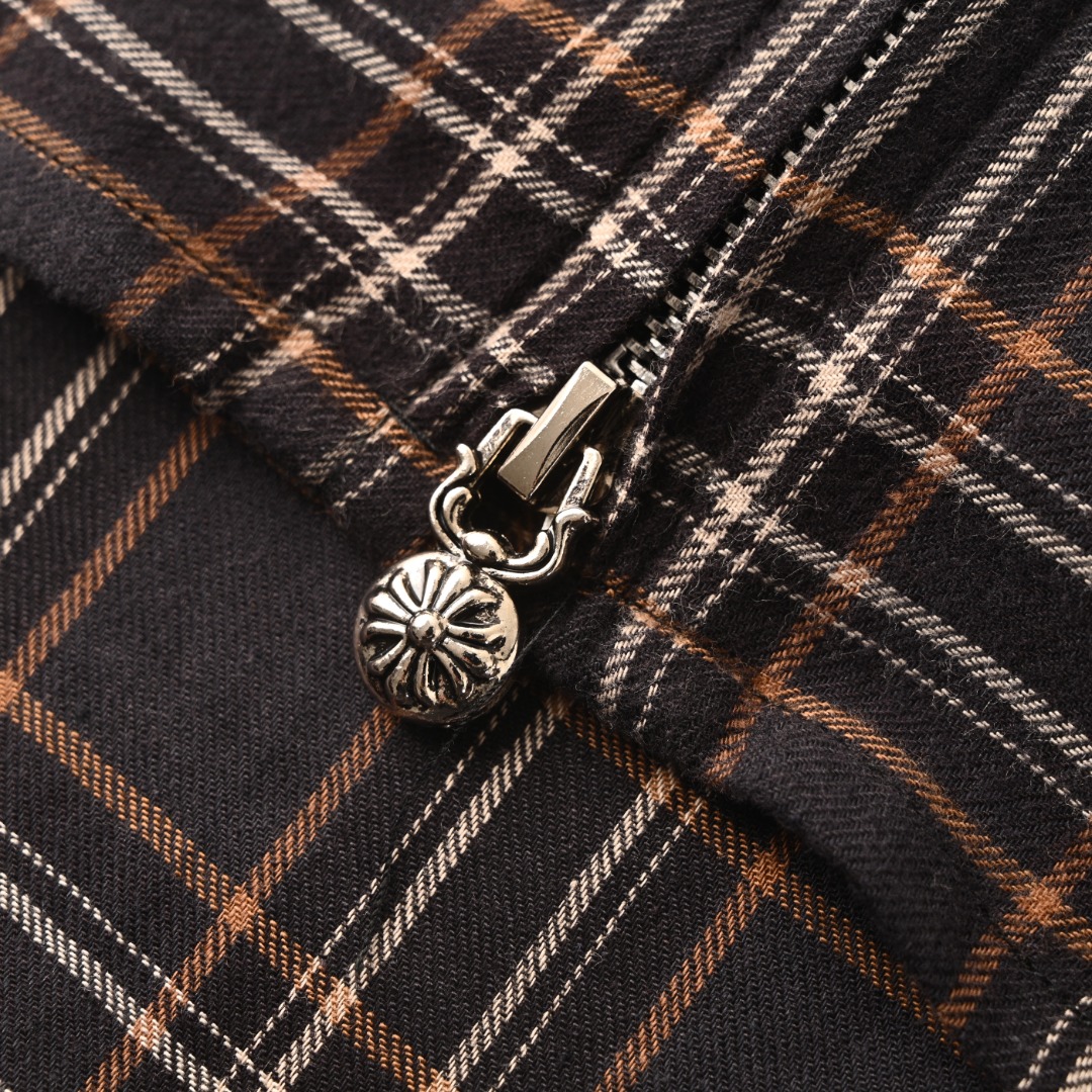 Chrome Hearts CHROME HEARTS克罗心CH 法兰泽拉链格子短袖衬衫
