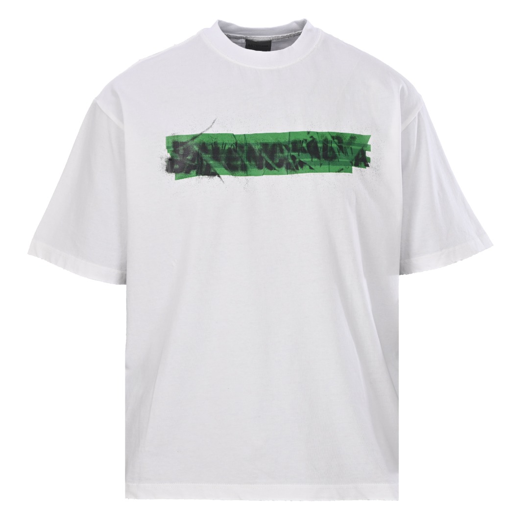 Balenciaga BALENCIAGA巴黎世家BLCG 绿胶带涂鸦短袖T恤