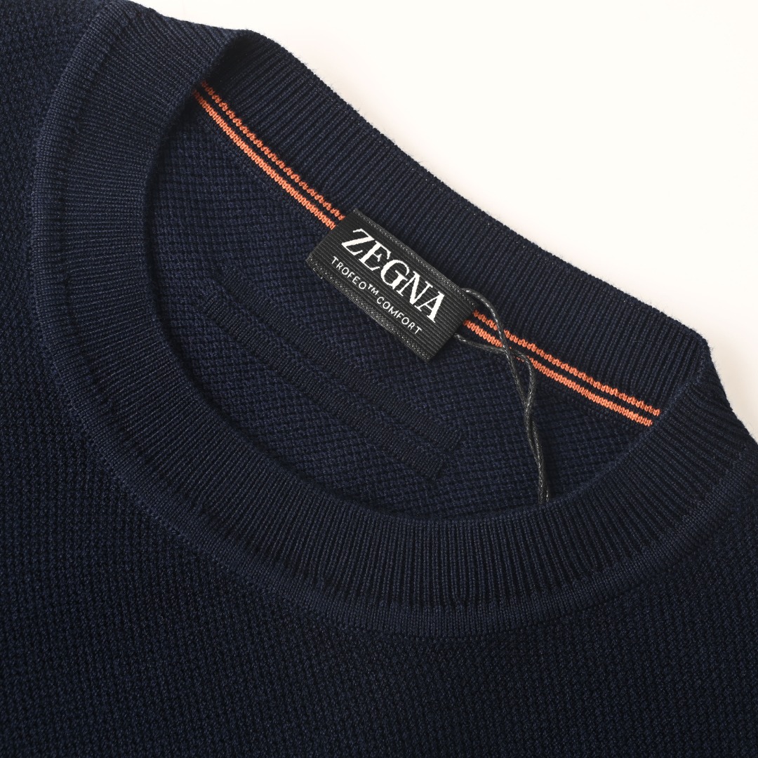 Ermenegildo Zegna ZEGNA杰尼亚 撞色针织羊毛混纺短袖T恤
