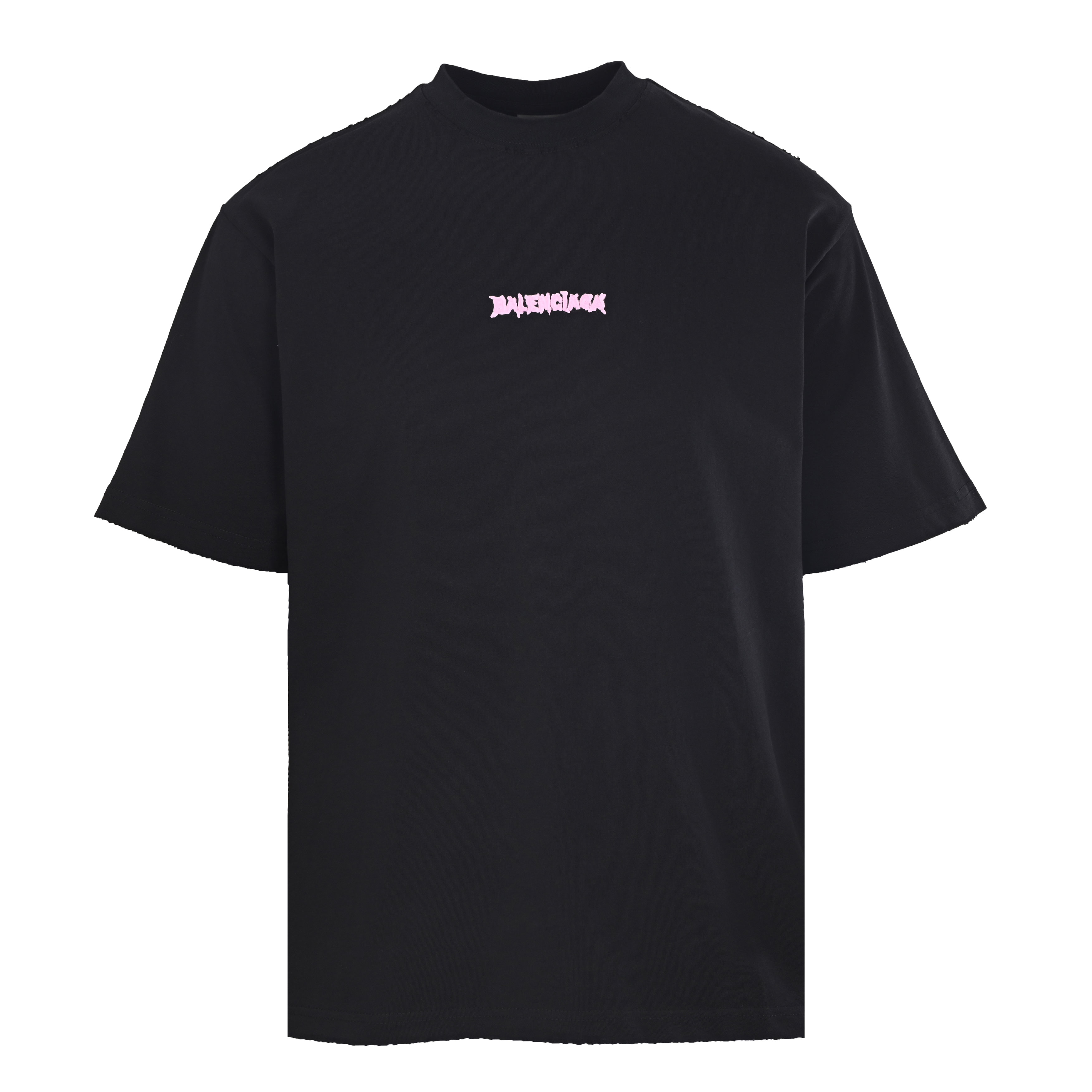 P130 (versión superior) BALENCIAGA BLCG camiseta de manga corta con letras rosadas Tela de algodón lisa de tacto suave …