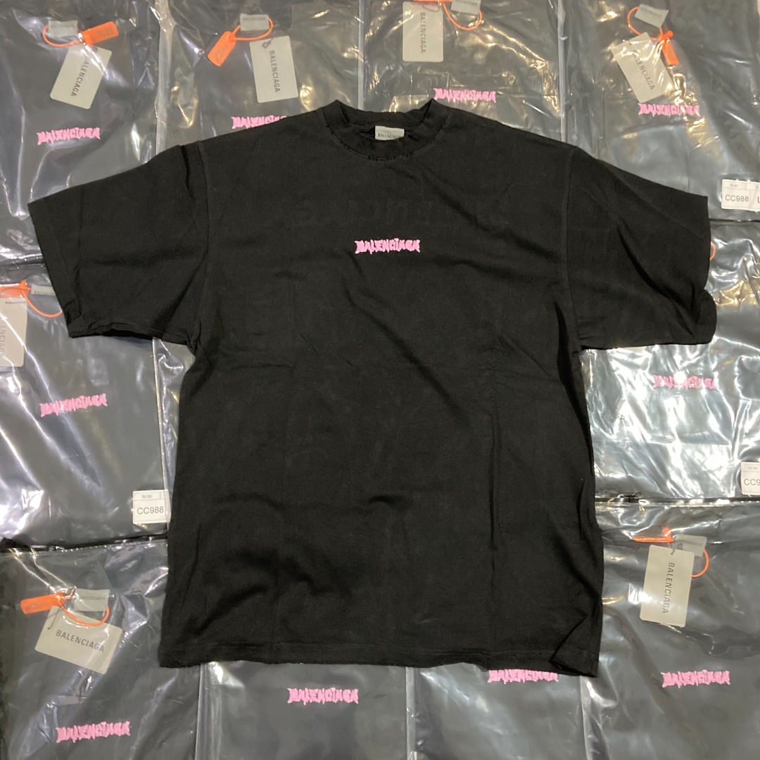 P130 BALENCIAGA BLCG camiseta de manga corta con letra rosa rosa, tiro real