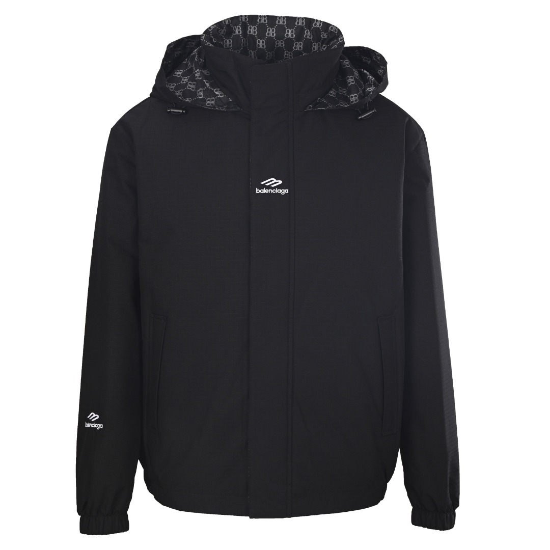 BALENCIAGA/巴黎世家BLCG 满印双B老花3M刺绣双面穿连帽外套冲锋衣 轻便的连帽外套，选用由梭织尼龙面料制成