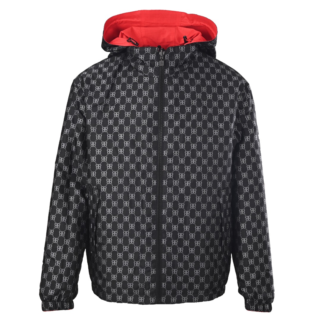 BALENCIAGA/巴黎世家BLCG 满印双B老花3M刺绣双面穿连帽外套冲锋衣  反面参考
