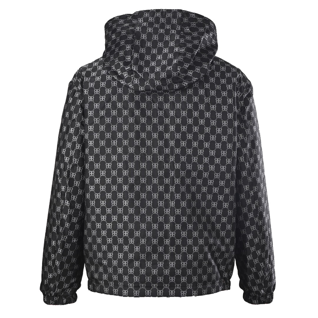 BALENCIAGA/巴黎世家BLCG 满印双B老花3M刺绣双面穿连帽外套冲锋衣  反面参考