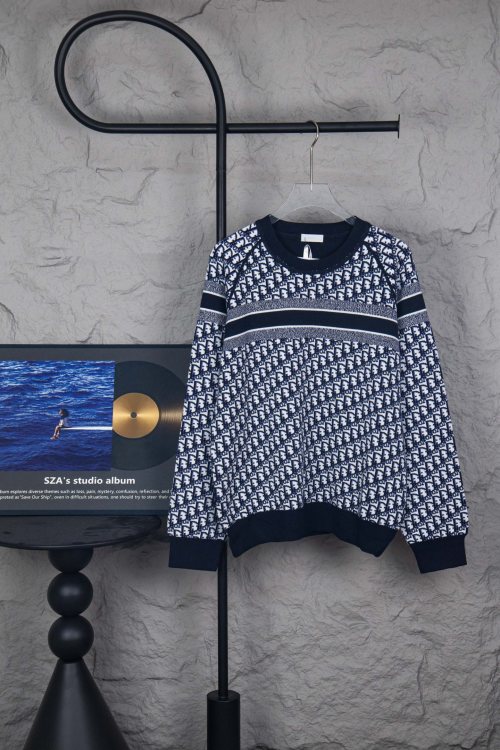 Dior CD 24SS Double-Sided Jacquard Sweater, Wool-Cashmere Blend, Navy 1 Dior CD 24SS Double-Sided Jacquard Sweater, Wool-Cashmere Blend, Navy