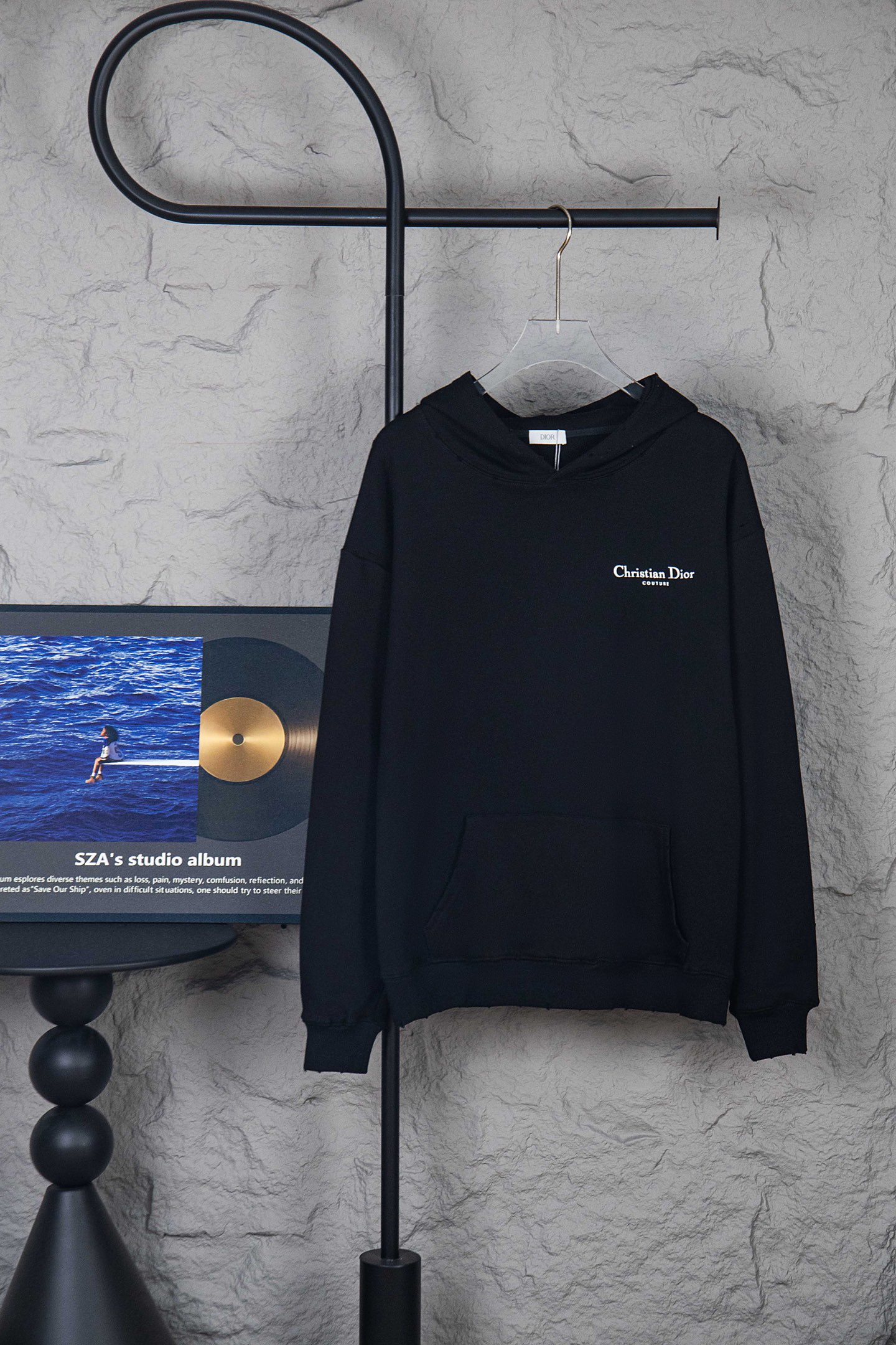 Dior Black Cotton Fleece Hoodie with Embroidered Logo for Men and Women