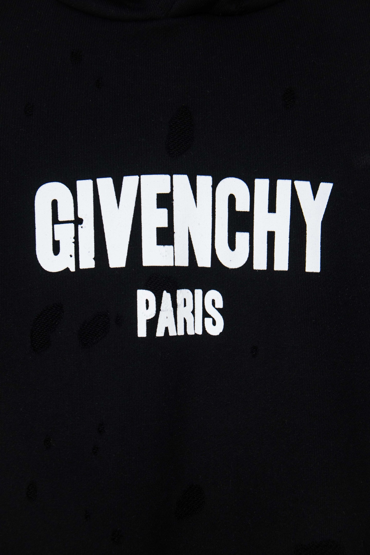 GIVENCHY/纪梵希 25ss gvc烧花字母印花大破洞连帽卫衣 蓝 白黑 黑