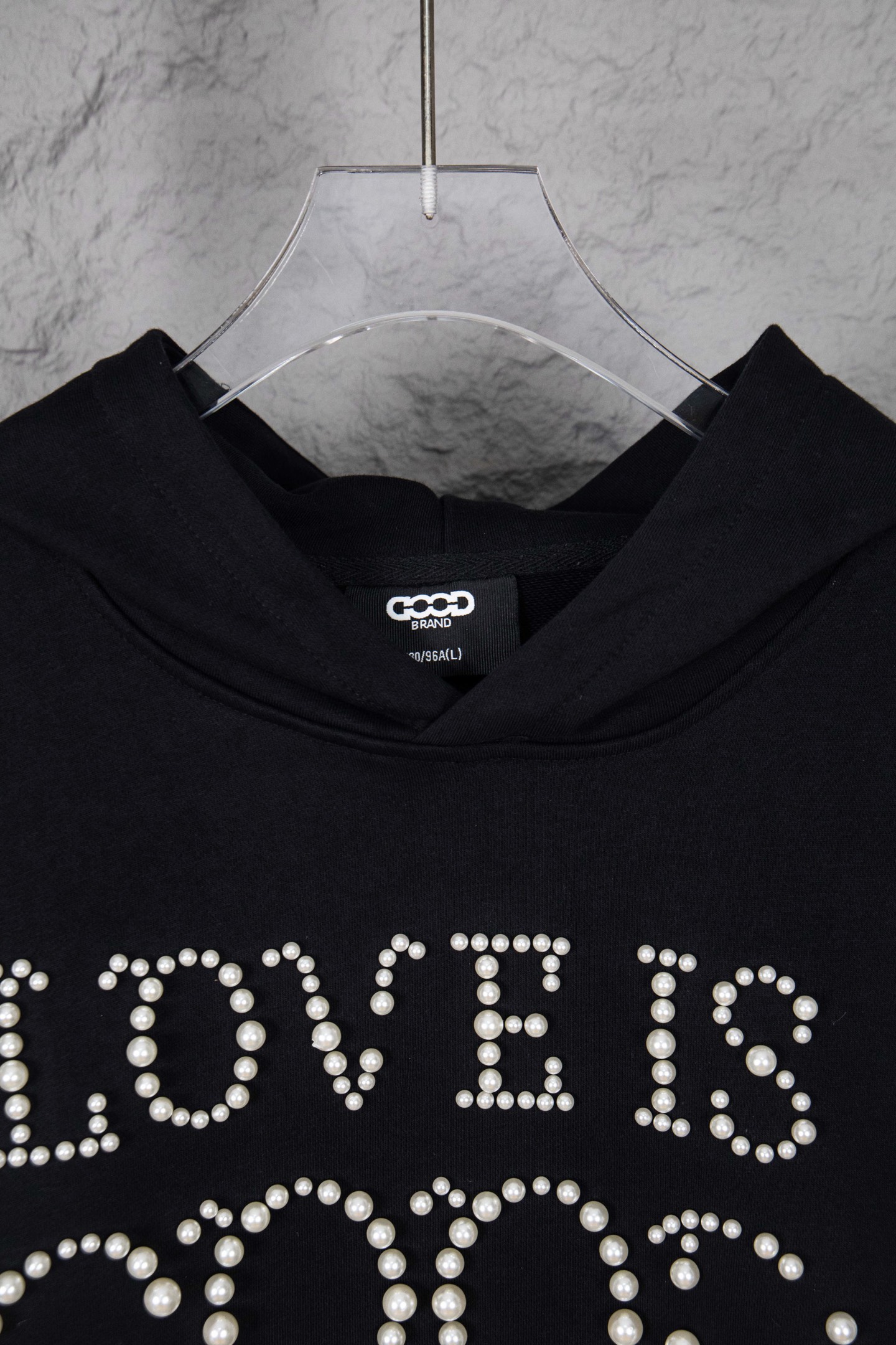 GOODBRAND25SS珍珠刺绣重工标语连帽卫衣黑色 藏青色