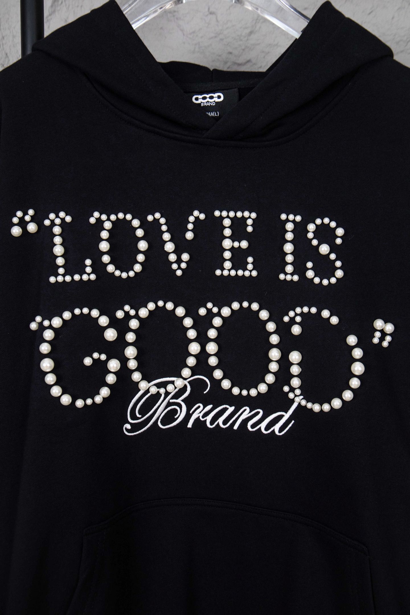 GOODBRAND25SS珍珠刺绣重工标语连帽卫衣黑色 藏青色