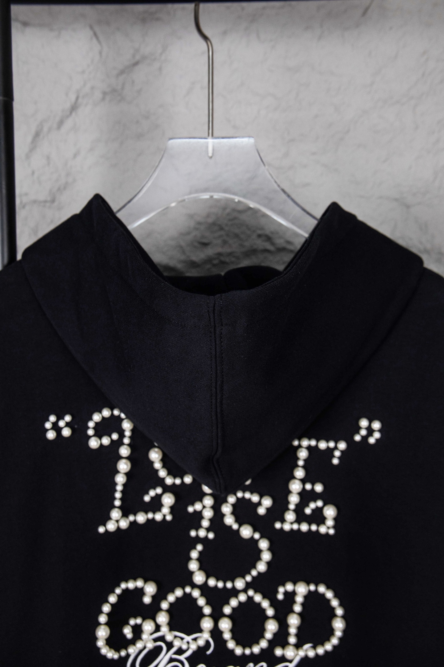 GOODBRAND25SS珍珠刺绣重工标语连帽卫衣黑色 藏青色
