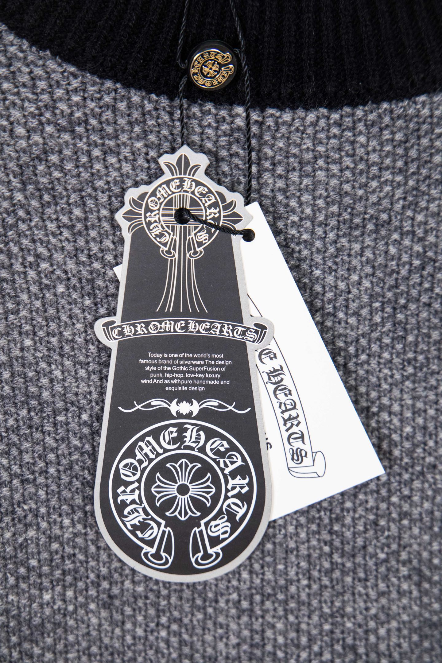 Chrome Hearts/克罗心25ss马蹄十字架刺绣插肩毛衣黑灰色