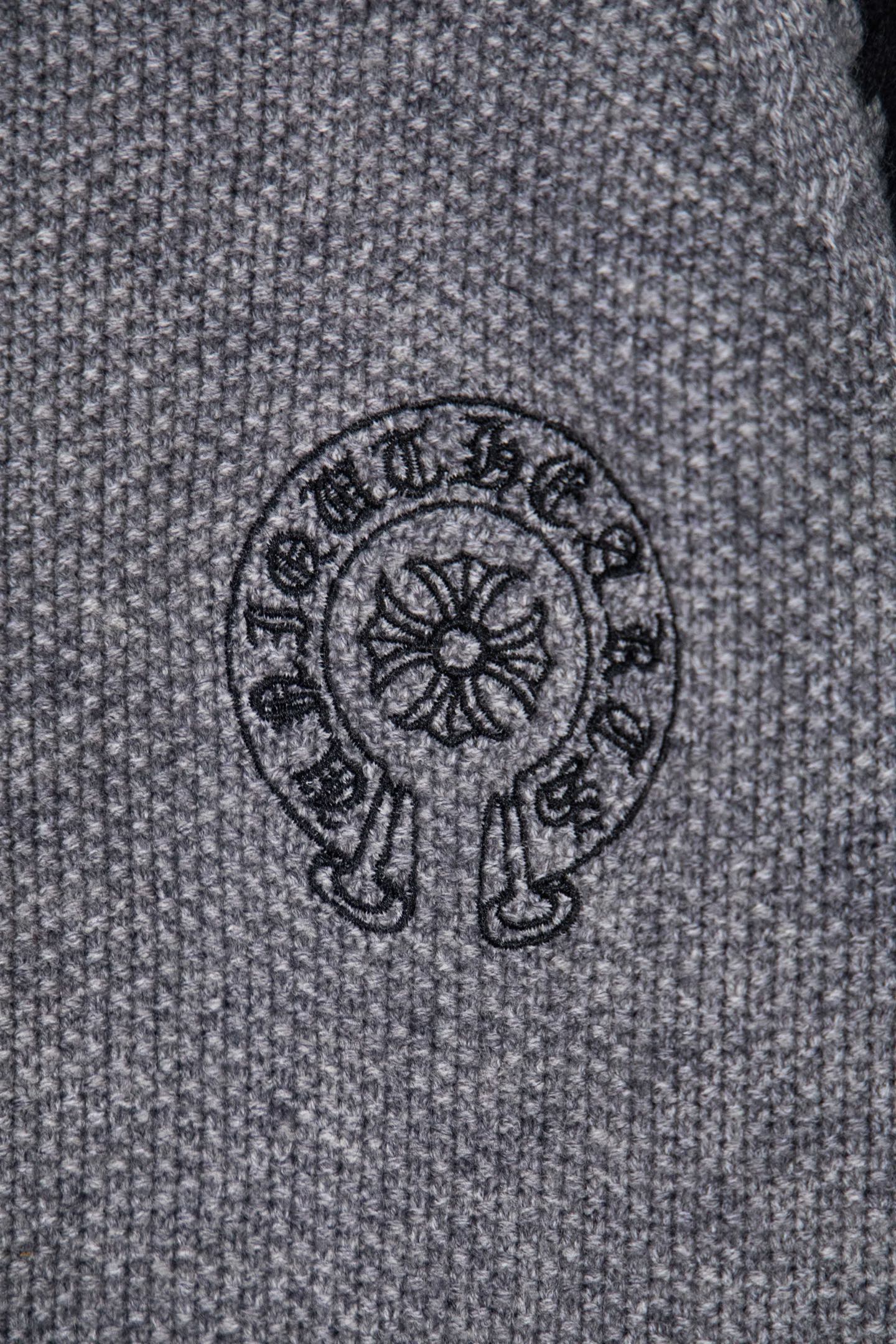 Chrome Hearts/克罗心25ss马蹄十字架刺绣插肩毛衣黑灰色