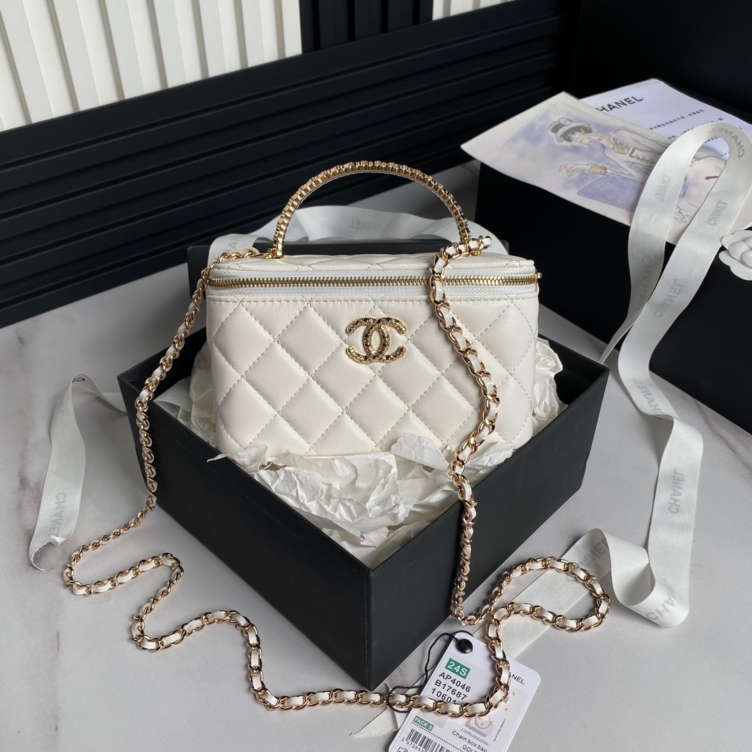 Chanel sacs Sac À Cosmétique Noir Serti de diamants Peau mouton La chaîne