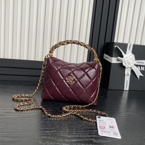 Chanel 24B Hobo Bag with Braided Handle and Metal Chain - Burgundy