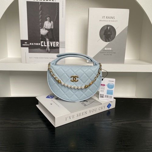 Chanel Crescent Moon Bag with Pearl Chain - Powder Blue Leather 1 Chanel Crescent Moon Bag with Pearl Chain - Powder Blue Leather