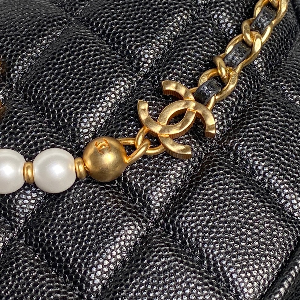 Chanel Quilted Half Moon Mini Bag with Pearl Chain