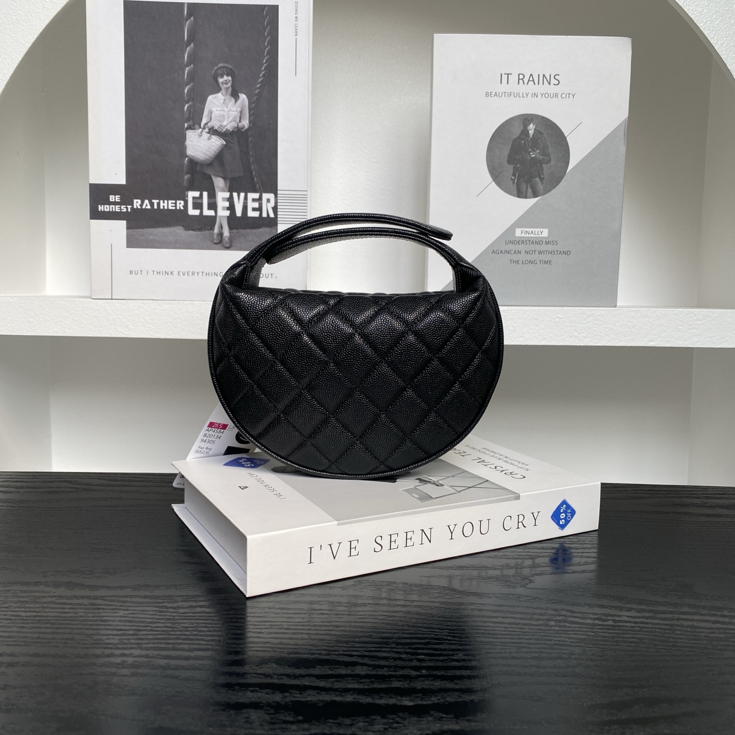 Chanel Quilted Half Moon Mini Bag with Pearl Chain