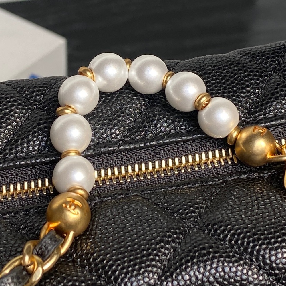 Chanel Quilted Half Moon Mini Bag with Pearl Chain