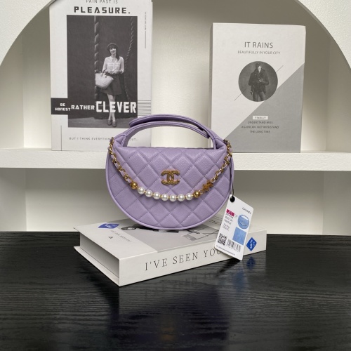 Chanel Crescent Bag: Quilted Lambskin with Pearl Chain, Purple 1 Chanel Crescent Bag: Quilted Lambskin with Pearl Chain, Purple