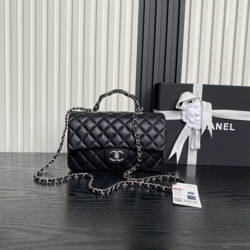 Chanel Mini CF Top Handle Bag AS5702, Black Grained Calfskin & Silver Hardware 1 Chanel Mini CF Top Handle Bag AS5702, Black Grained Calfskin & Silver Hardware