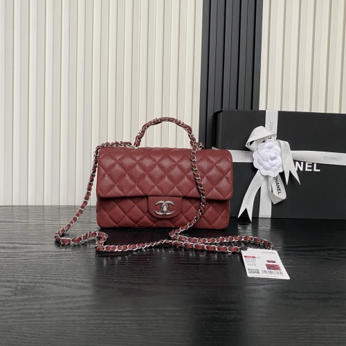 Chanel 25B Double C Logo Handle CF Mini AS5702 Maroon Leather Bag 1 Chanel 25B Double C Logo Handle CF Mini AS5702 Maroon Leather Bag