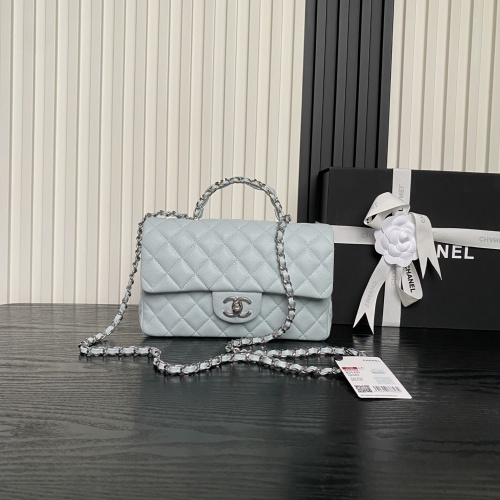 Chanel CF Mini Top Handle Bag AS5702 in Light Blue Quilted Leather