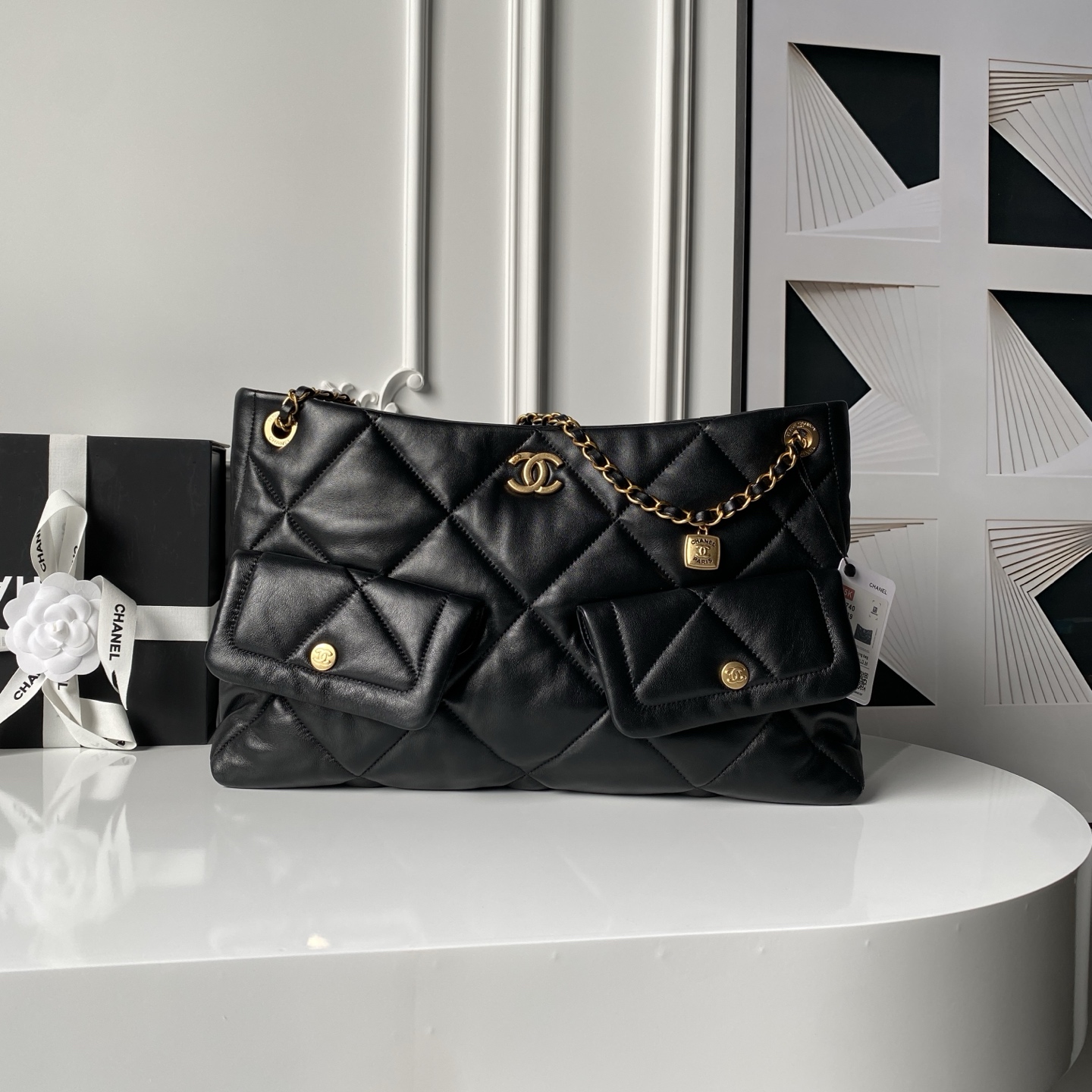 Chanel Quilted Two Pockets Tote Bag