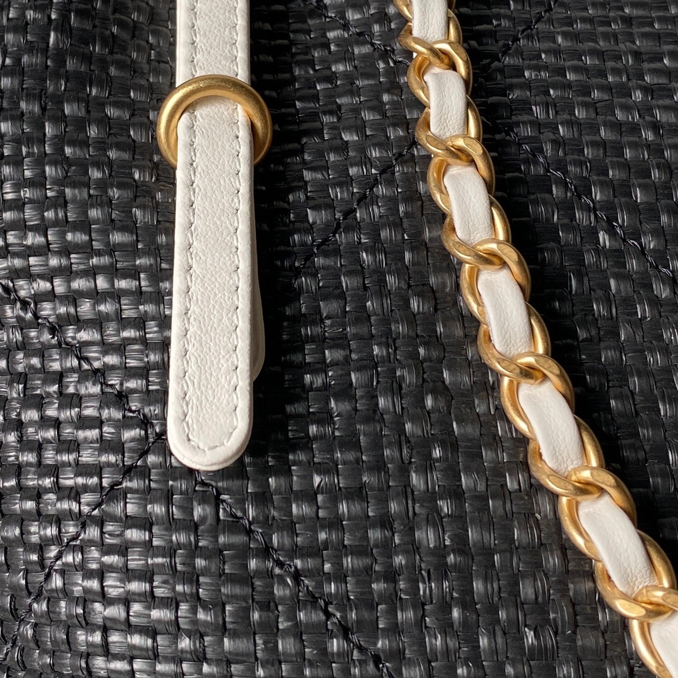 CHANEL Woven Leather Chain Tote Bag