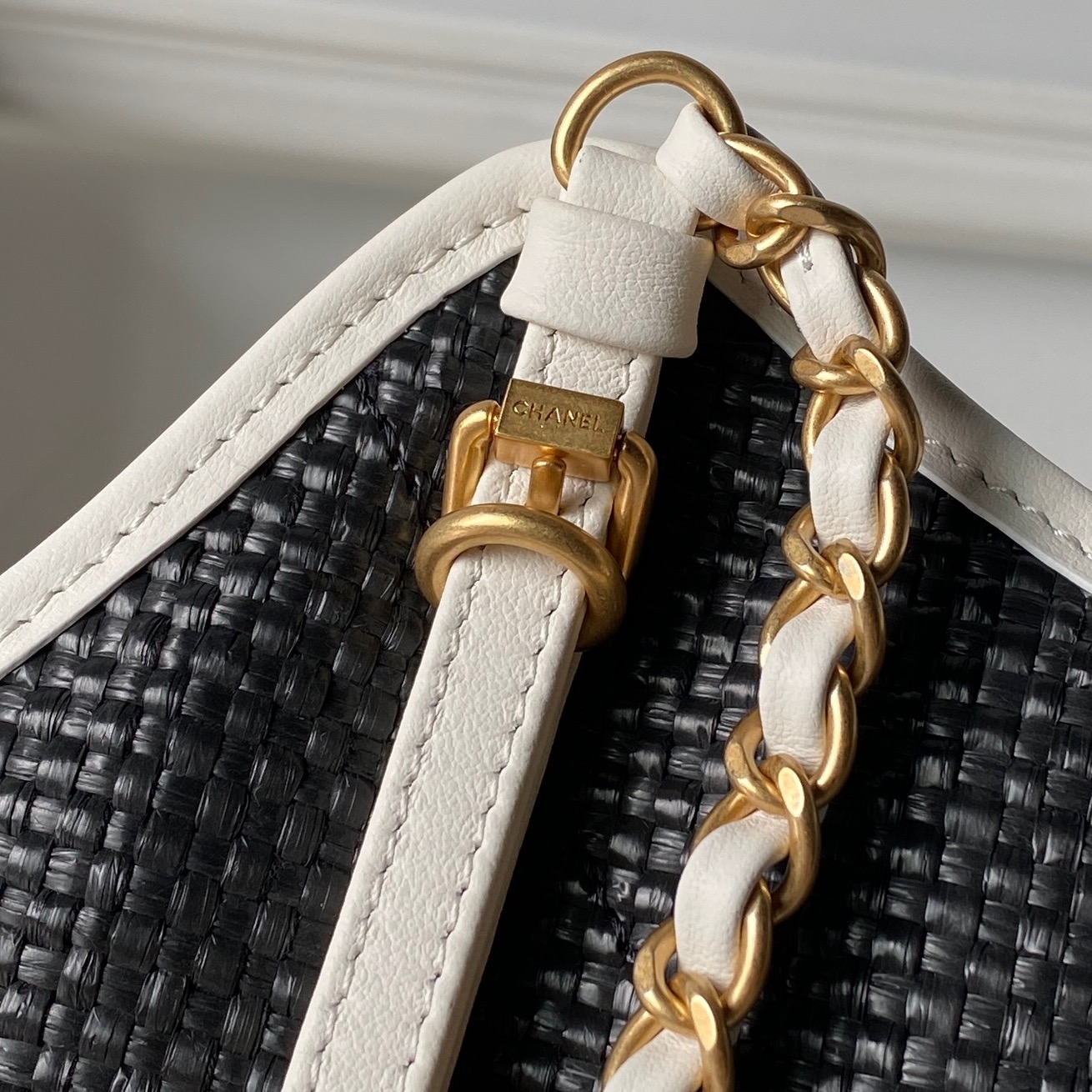 CHANEL Woven Leather Chain Tote Bag