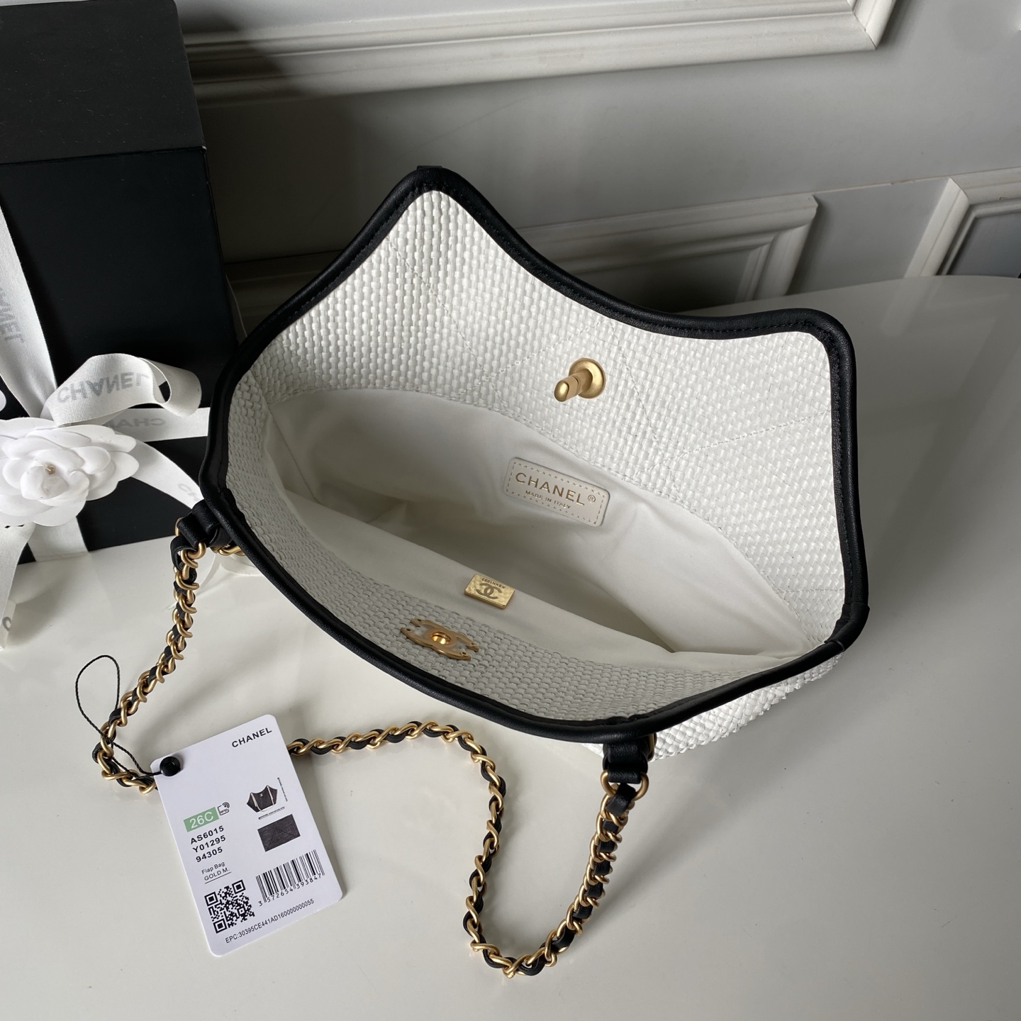 Chanel Woven Straw Leather Trim Hobo Tote Bag