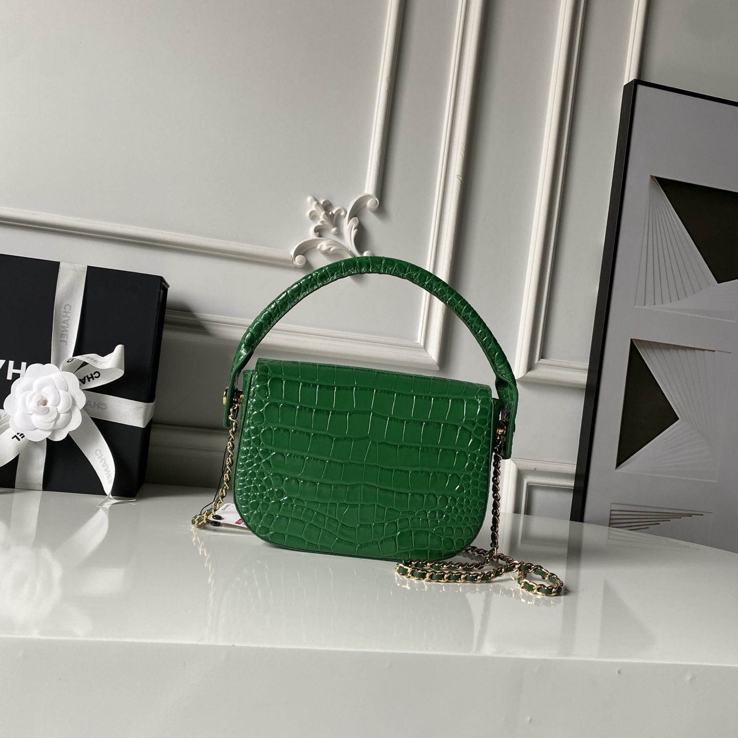 CHANEL Crocodile-Embossed Leather Top Handle bag