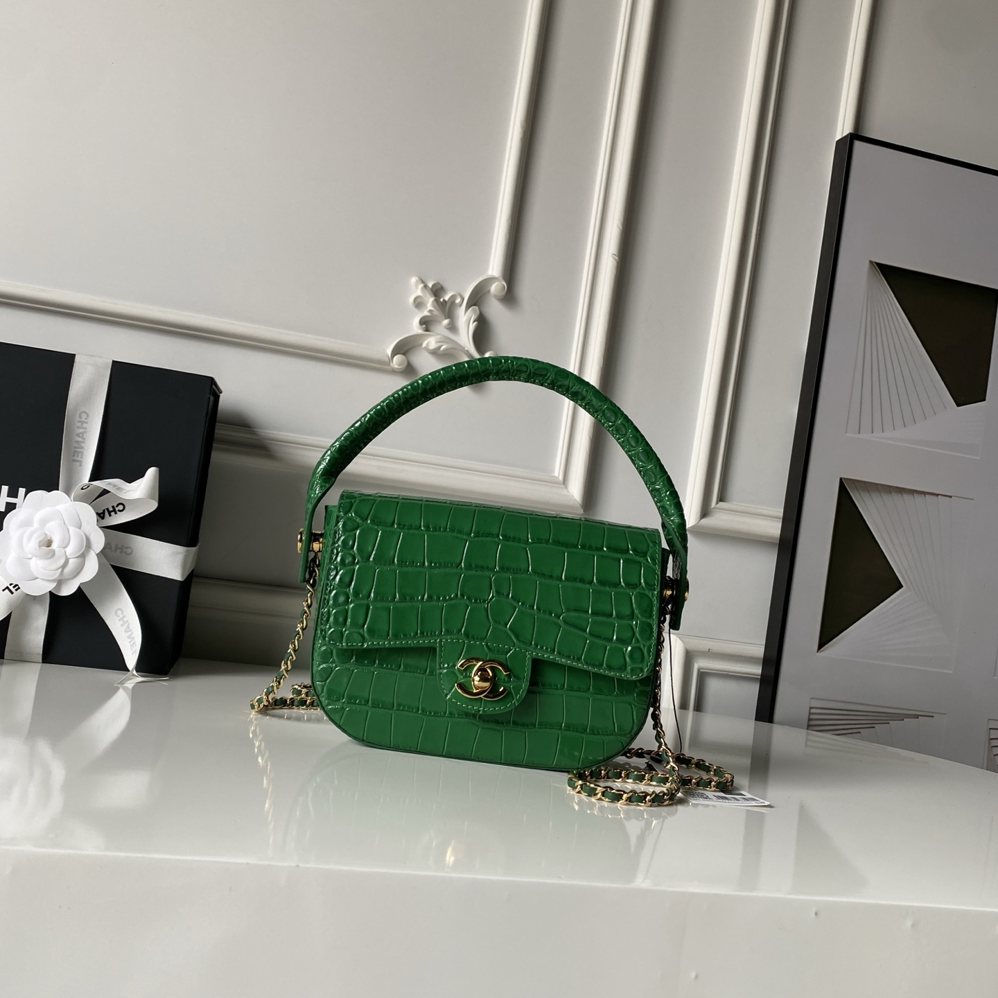 CHANEL Crocodile-Embossed Leather Top Handle bag