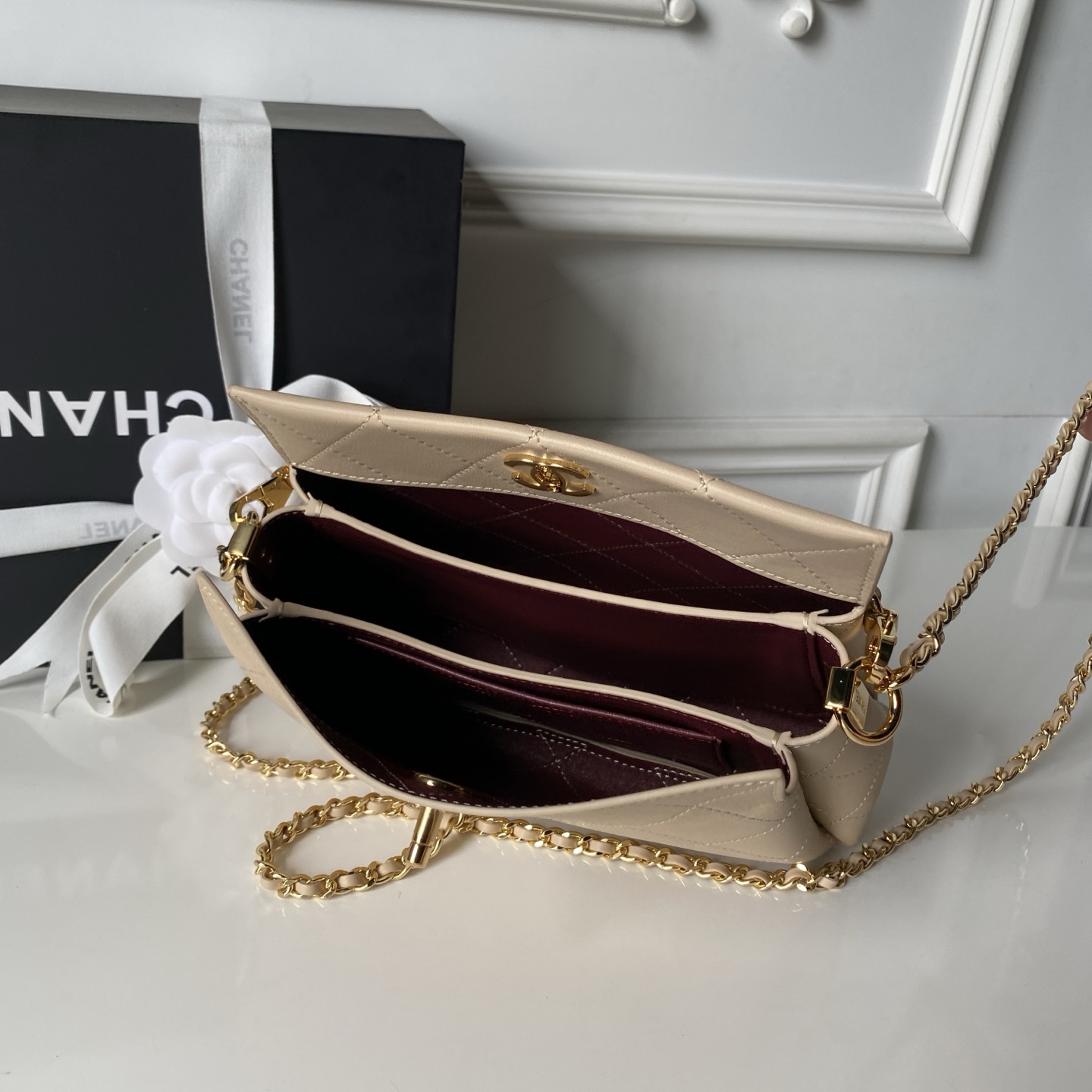 CHANEL Quilted Leather Top Handle Chain Crossbody