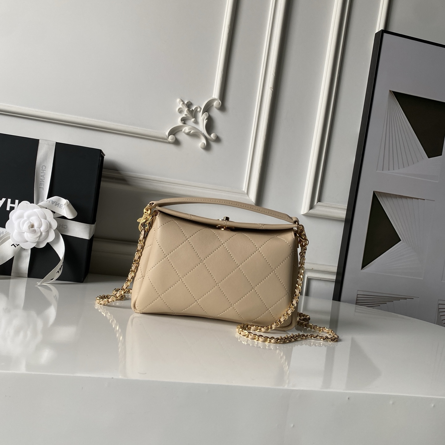 CHANEL Quilted Leather Top Handle Chain Crossbody