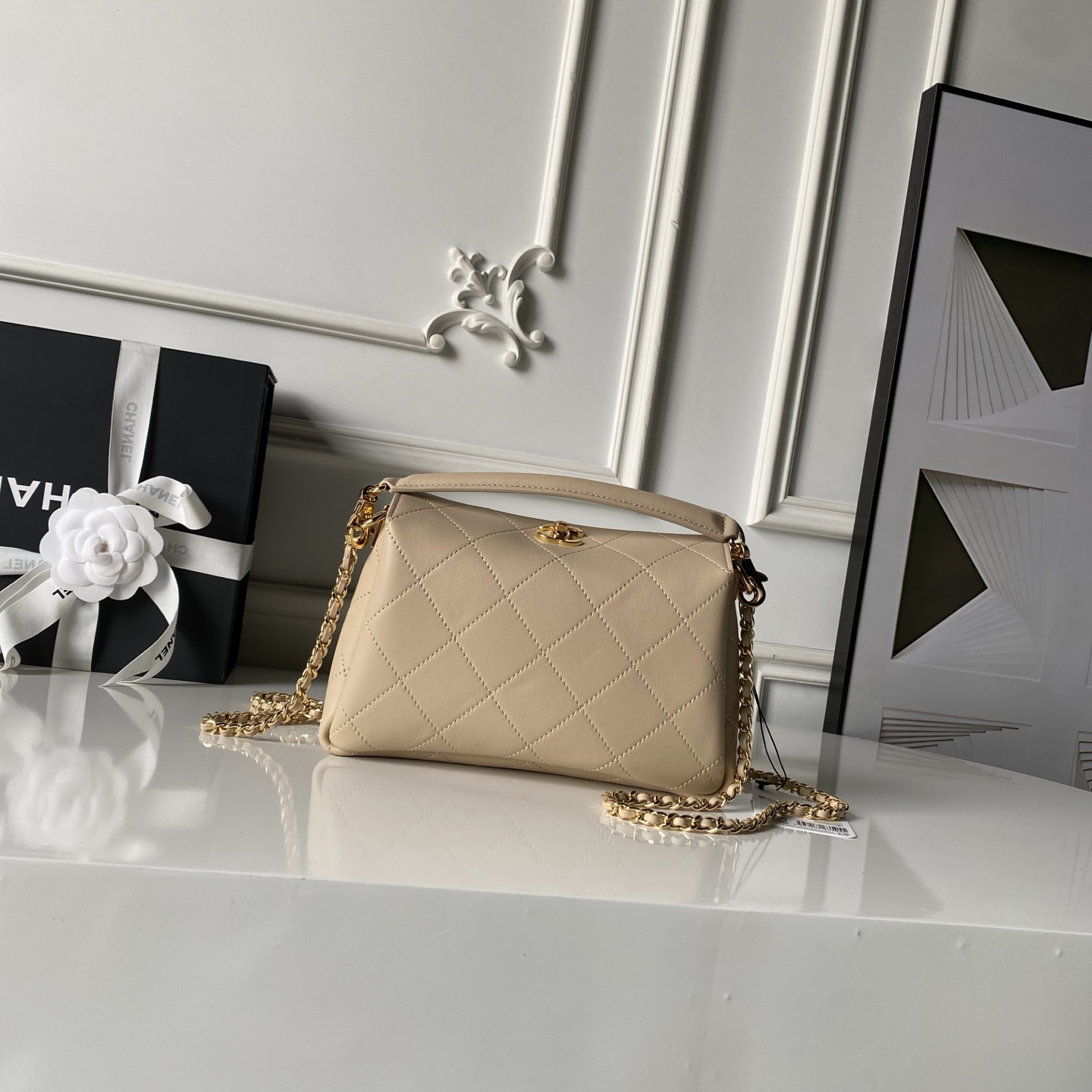 CHANEL Quilted Leather Top Handle Chain Crossbody