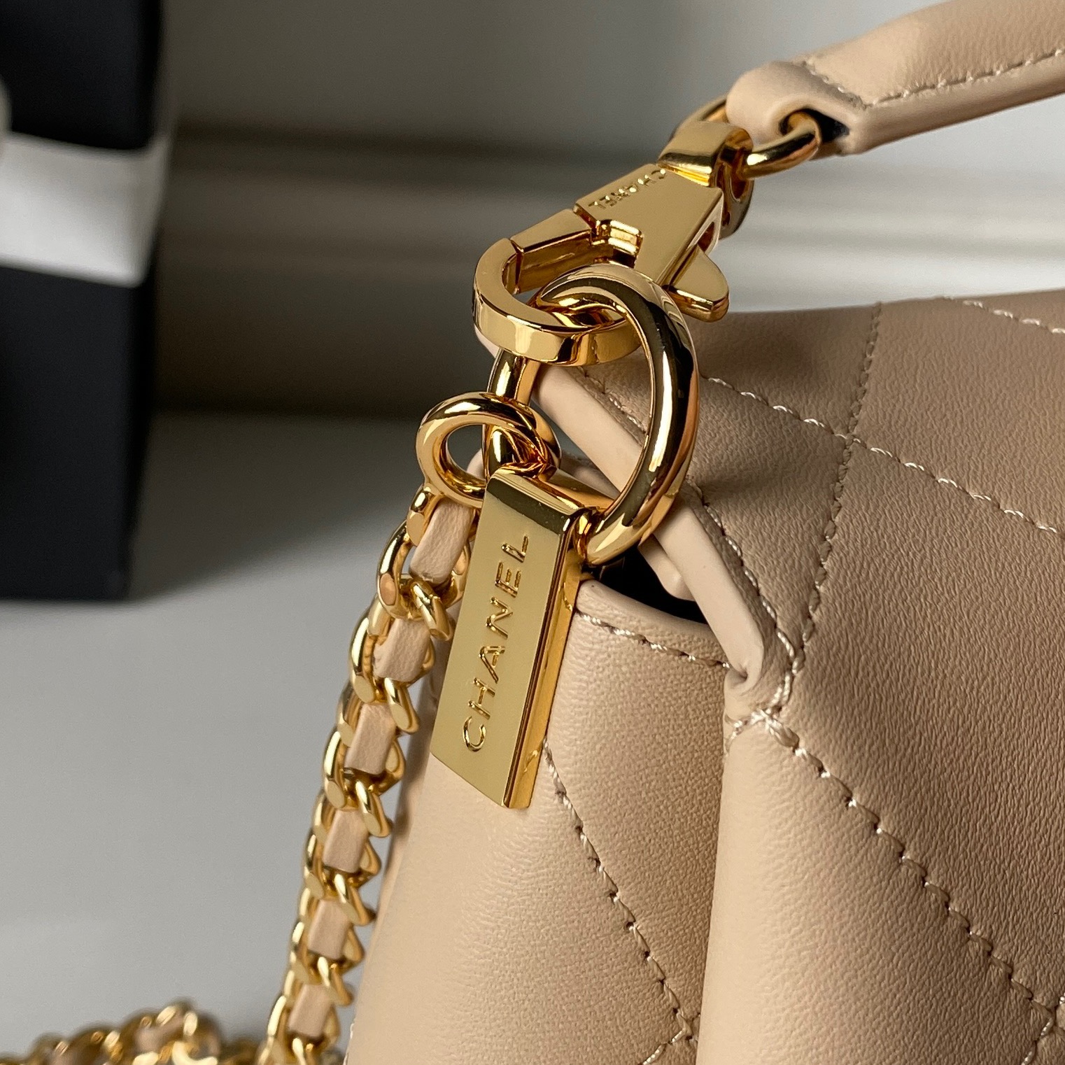 CHANEL Quilted Leather Top Handle Chain Crossbody