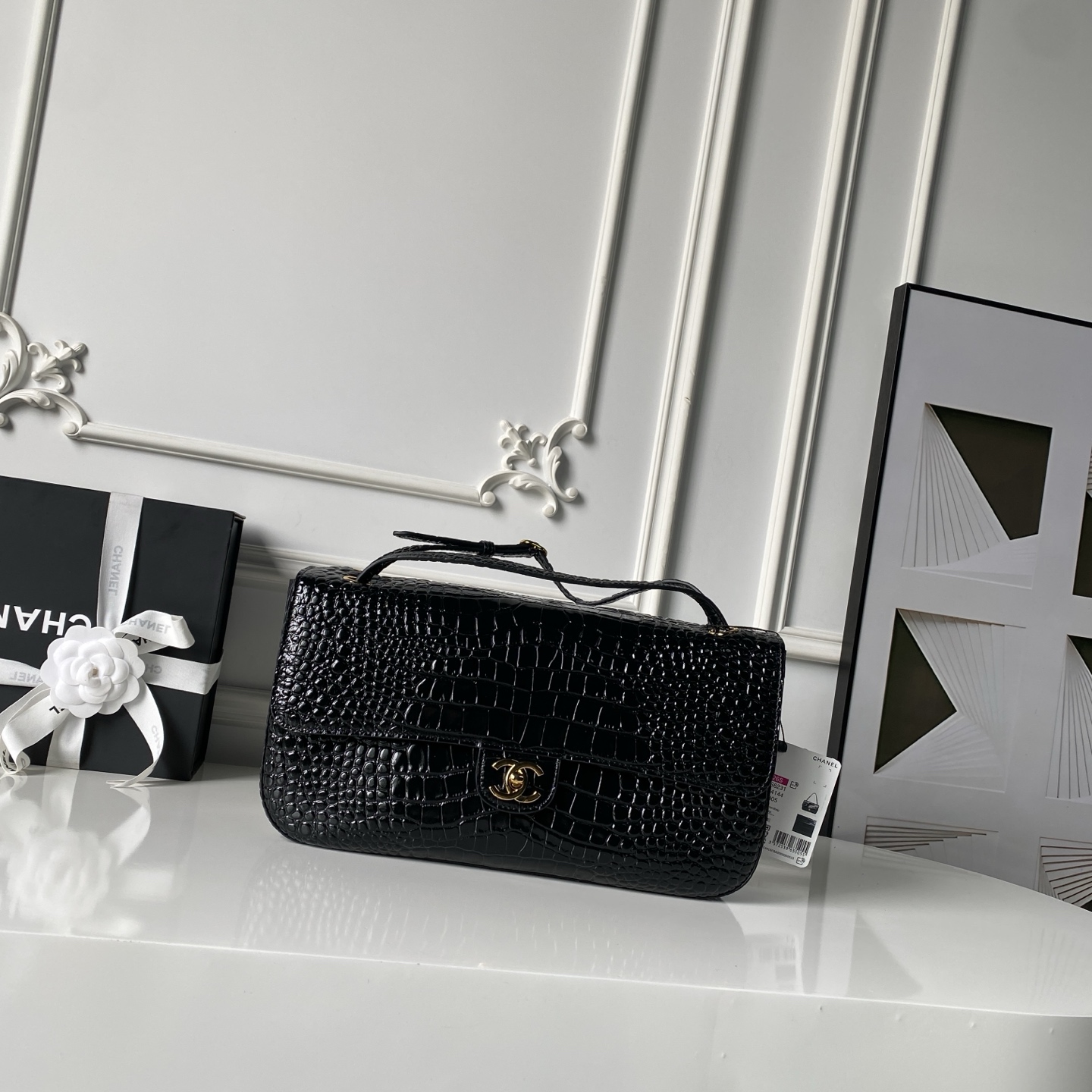 Chanel Croc Embossed Flap Baguette Bag