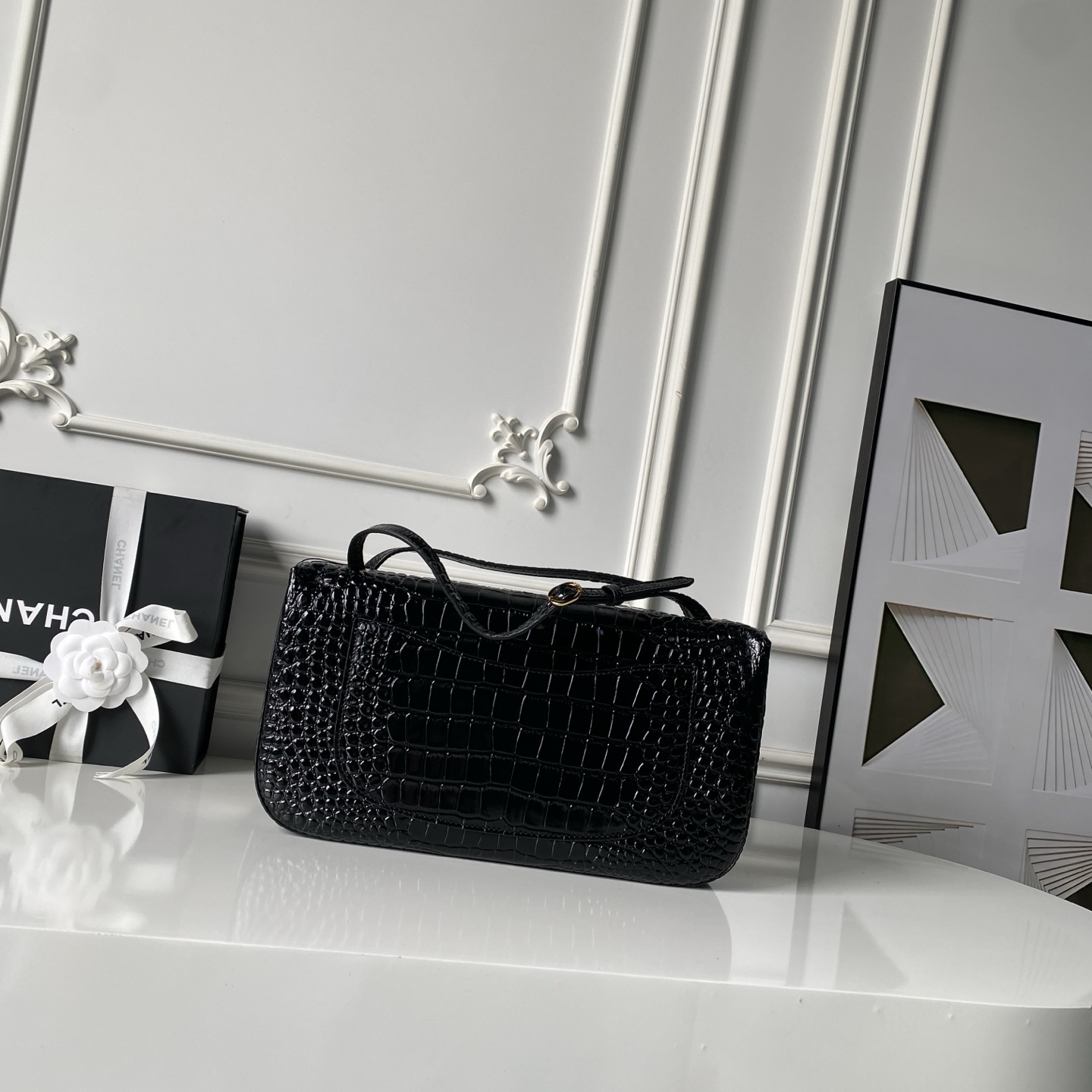 Chanel Croc Embossed Flap Baguette Bag
