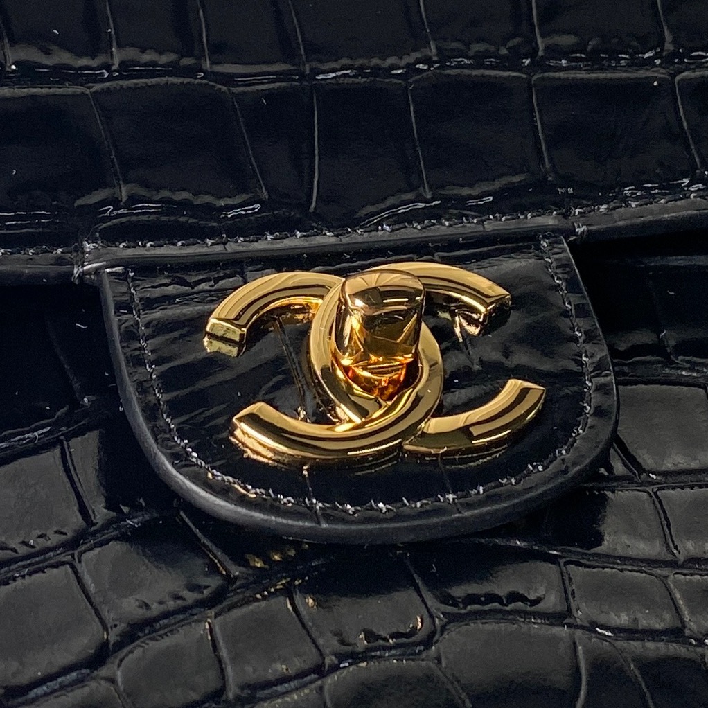 Chanel Croc Embossed Flap Baguette Bag