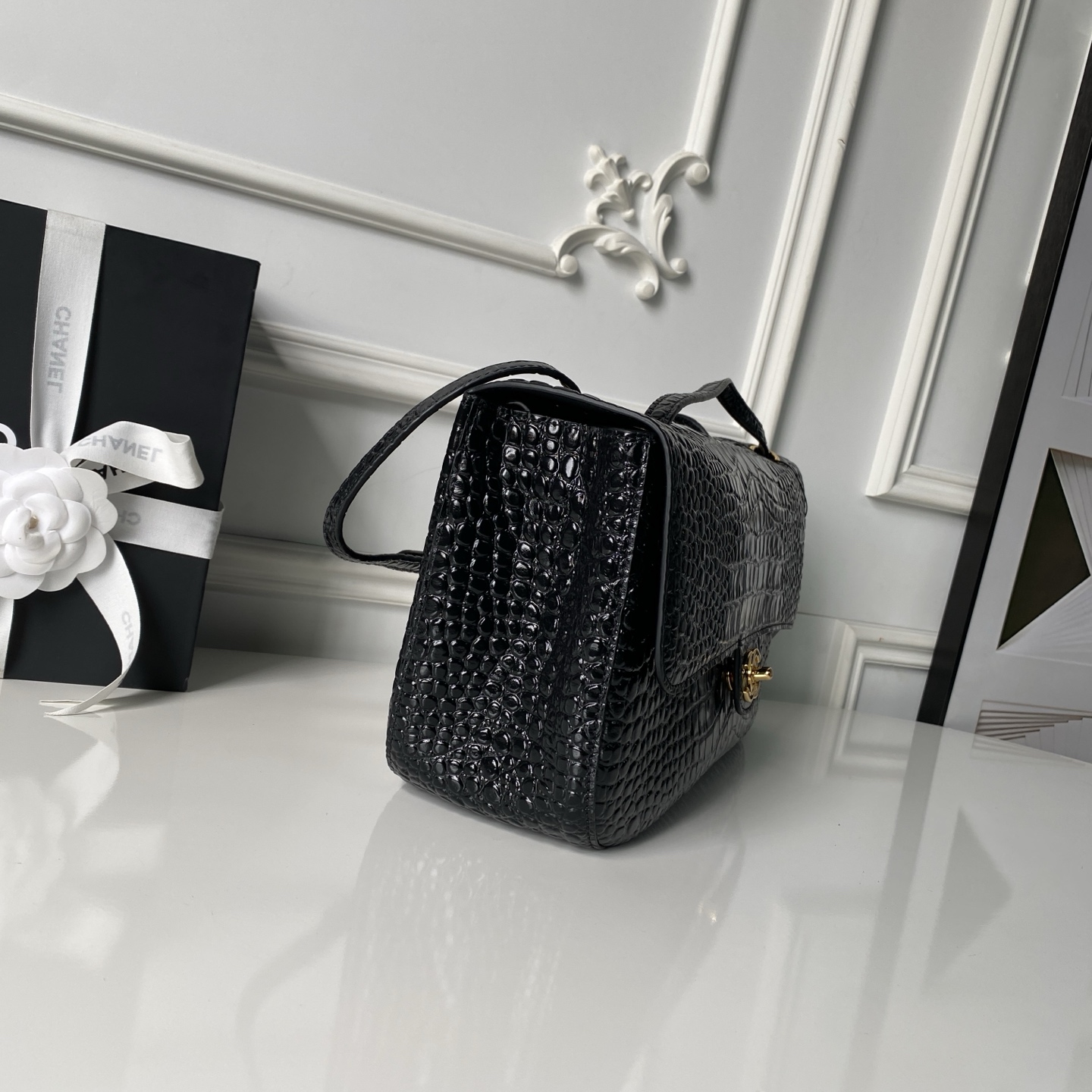 Chanel Croc Embossed Flap Baguette Bag